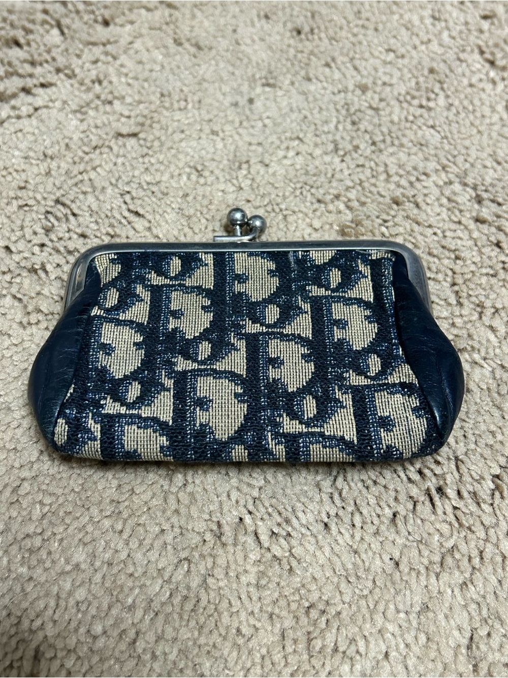 Vintage Christian Dior Trotter Navy and Beige Kiss-Lock Coin Purse